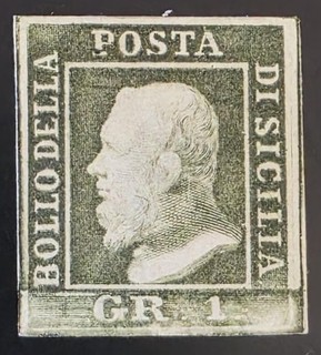SICILY ITALIAN STATES 1859 Mint LH 1 Gr Grey Green Olve Unchecked Type SIGNED