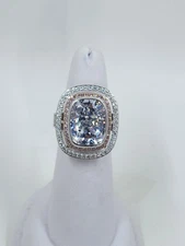 Epiphany Diamonique Emerald Cut  CZ Double Halo Ring-Pink, Platinum Plated