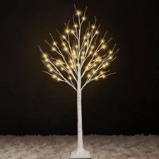 4FT Waterproof Birch Tree with 48 Warm White LEDs Timer Steady Twinkle Modes