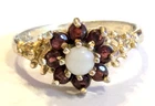 Vintage two tone Sterling silver, garnet and opal cluster ring size O/P