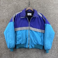 Vintage Spaulding Winter Coat Size Medium Blue Teal Colorblock Made In USA Union