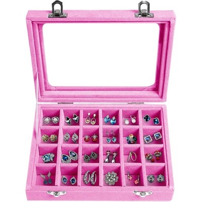 Jewelry Box, Velvet Earring Holder with 24 Compartments, Removable Earring Ri...