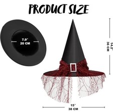 NEW Halloween Witch Hat Red Lace Wizard Costume Hat Adult / Decoration Party