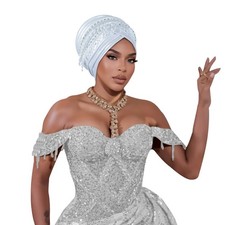 African Headwear Women Turban Head Wrap Headtie Nigerian Multi-Layer Tassels Cap