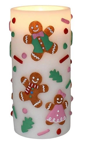 Gingerbread People Led Christmas Pillar Candle 6” - St Nicholas Square - New - product listing photo