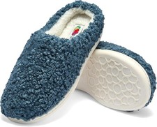 Fruit of the Loom House Fuzzy Slippers Women, Memory Foam Insole, Blue 7-8 NEW