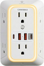 Multi Plug Wall Outlet Extender - 6 Outlet Splitter  4 USB Ports with 20W PD US