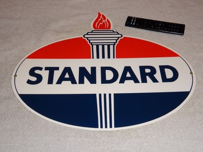 VINTAGE STANDARD GASOLINE TORCH & FLAME 18'' PORCELAIN METAL GAS STATION OIL SIGN