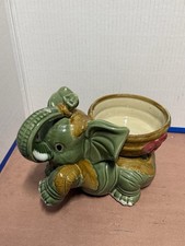 Ceramic Green Elephant Shaped Decorative Planter Animal Art Pottery