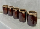 Vintage Set 5 Hull Ovenproof Pottery Mugs/ Beer Steins Brown Drip Glazed