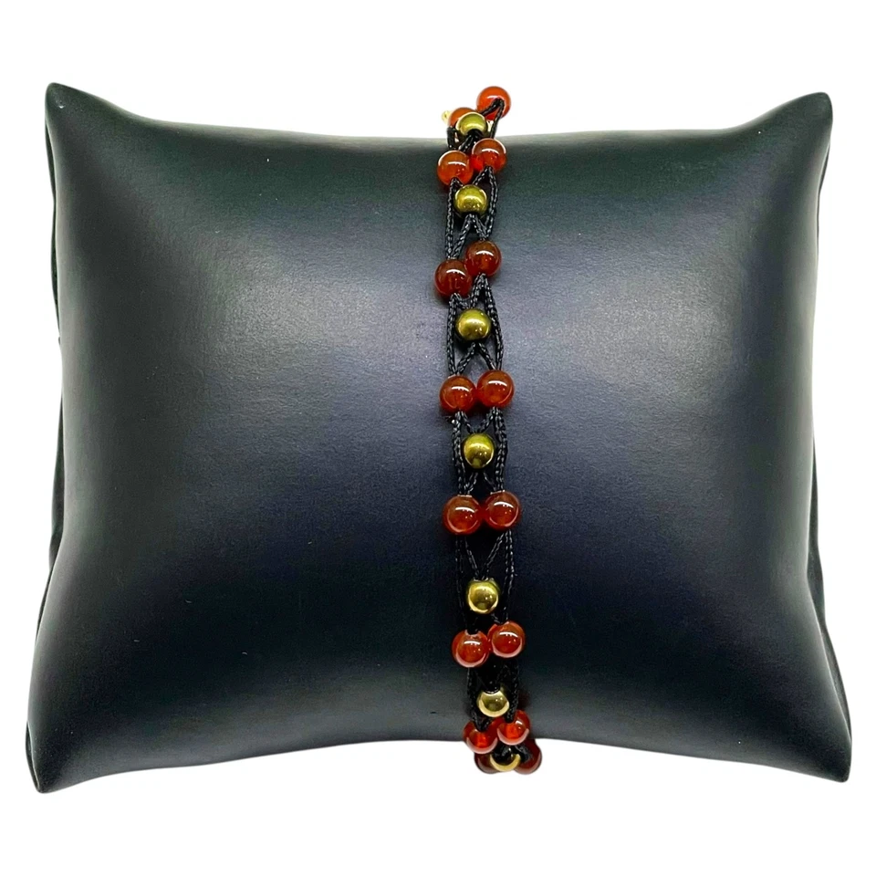 19.1cm Rot Onyx Perlen Armband Handgemacht 4mm Edelstein Boho Stil Schmuck - Bild 4 von 4