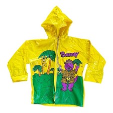 Vintage 1992 Barney Baby Bop Raincoat 4T Yellow Vinyl Dinosaur Lyons Group