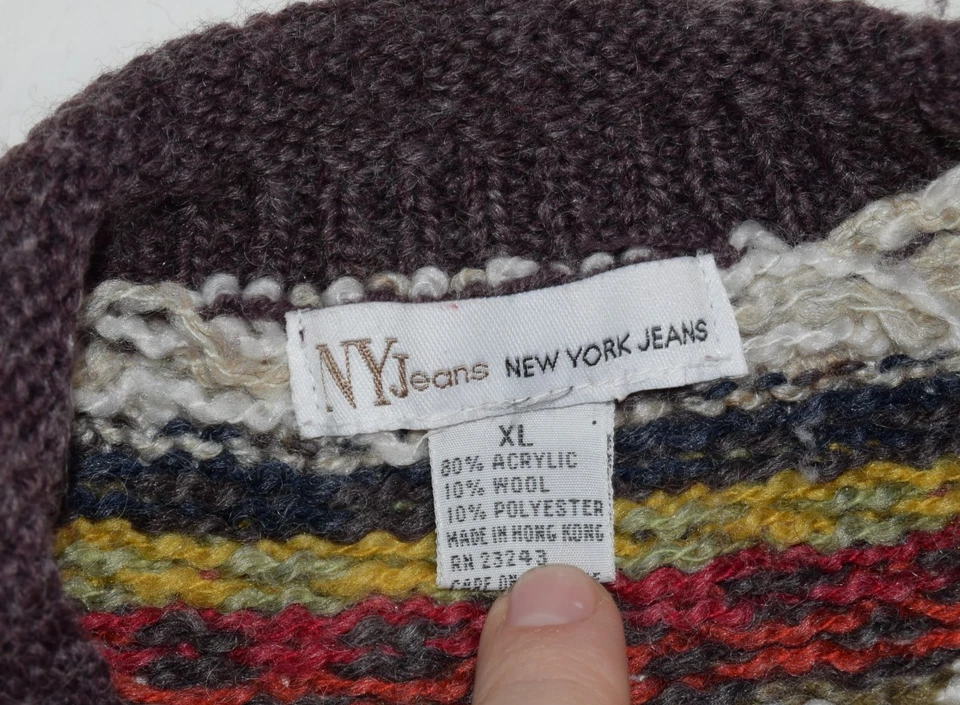 Vintage New York Jeans Sweater Women XL Multicolor Striped Roll Neck Chunky Knit - Image 4 of 4