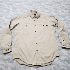 Wrangler Riggs Workwear Shirt Mens Large Tan Pockets Long Sleeve Button-Up
