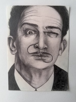 Graphit Zeichnung Salvador Dali Porträt Art Signiert A5