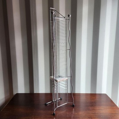 Vintage Wire CD Rack Tower 56 Slots Postmodern Metal Silver Mid-Century