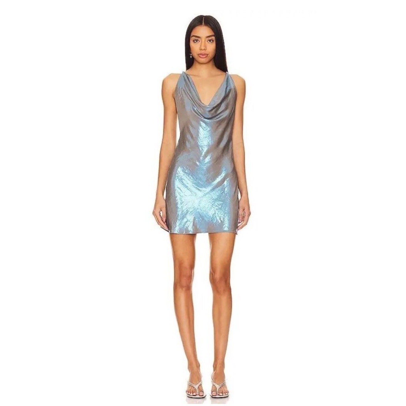 NWT My Beachy Side Blue Iridescent Chain Back Mini Dress Small $378