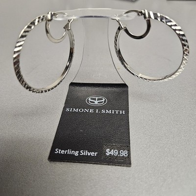 Neu DESIGNER-Sterlingsilber 1,5 Zoll'' MEDIUM geätzte Creolen-SIMONE I. SMITH