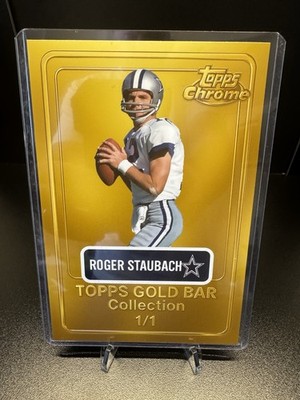 Roger Staubach 4x6 Dallas Cowboys NFL-Gold bar collection +top loader/stand