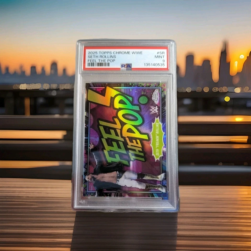 Topps 2025 cromo WWE Seth Freakin Rollins Feel The Pop SSP PSA 9 ninguno superior Foto 2 de 3