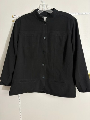 Chico's Womens Size 2 Black Mandarin Collar Button Front Jacket Blazer Stretch