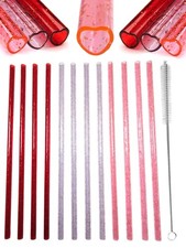 12 Plastic Heart Shaped Reusable Straws With Straw One Size, Red, Clear, Pink