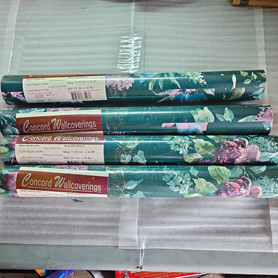 4 RollConcord Pre-Pasted Vinyl Green Floral Wallpaper Double Roll 56 sq ft 87127