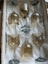 Amber Iridescent Wine Glasses, Set of 6