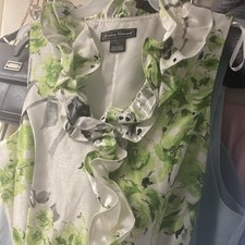 Jessica Howard Green Floral Fit  Flare Dress Ruffle Sleeveless V-Neck Belted 12