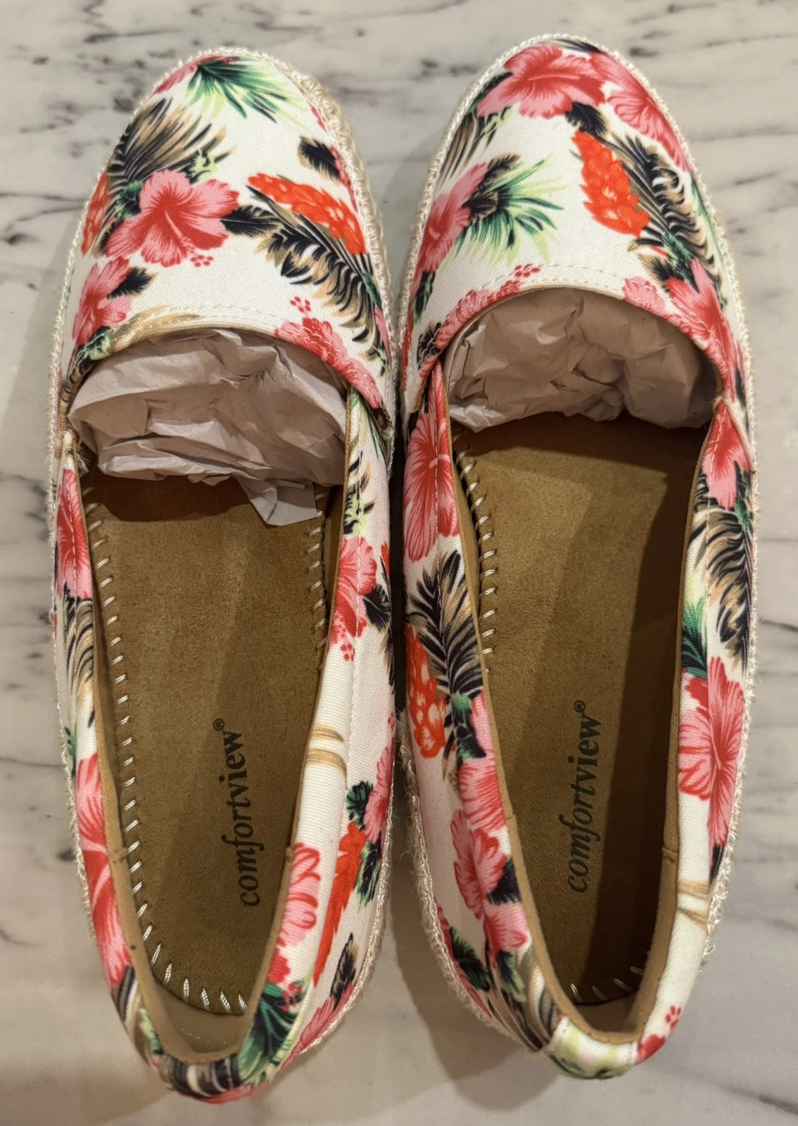 Comfortview, Spencer Slip-On Flat Hawaiian Floral Women’s Shoes, Size 8.5 WW