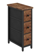 Narrow Side Table with 3 Fabric Drawers, Industrial Slim Bedside Table for Sm...