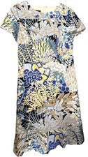 Talbots Dress Floral Print Blue Yellow Cotton Poplin 2 XS Short Sleeve
