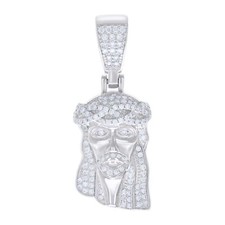 925 Sterling Silver Round Cut Moissanite Jesus Face Pendant Men's Charm 0.81 Ct.