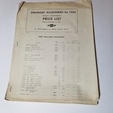 1953 Chevrolet Accessories Price List Chevy Brochure Retail Salesmans Vtg 1953 Chevrolet Accessories Price List Chevy Brochure Retail Salesmans Vtg
