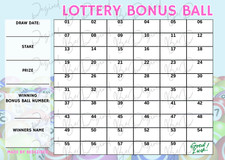 1 - 59 BONUS BALL CARD LOTTERY BONUS BALL CARD FUNDRAISING CARD A5 DOUBLE SIDED*