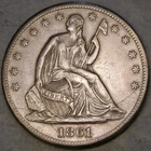 1861 S LIBERTY SEATED SILVER HALF DOLLAR SCARCE BEAUTIFUL DRAPERY FEATHERS HAIR