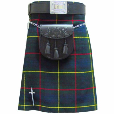 Scottish Tartan Herren Jagd Stewart Tartan Kilt Set + Sporran + Schnalle + Pin + Gürtel