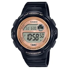 Casio Women's Digital Sports Watch 60-Lap Memory Black/Rose Gold - LWS1200H-1AKC