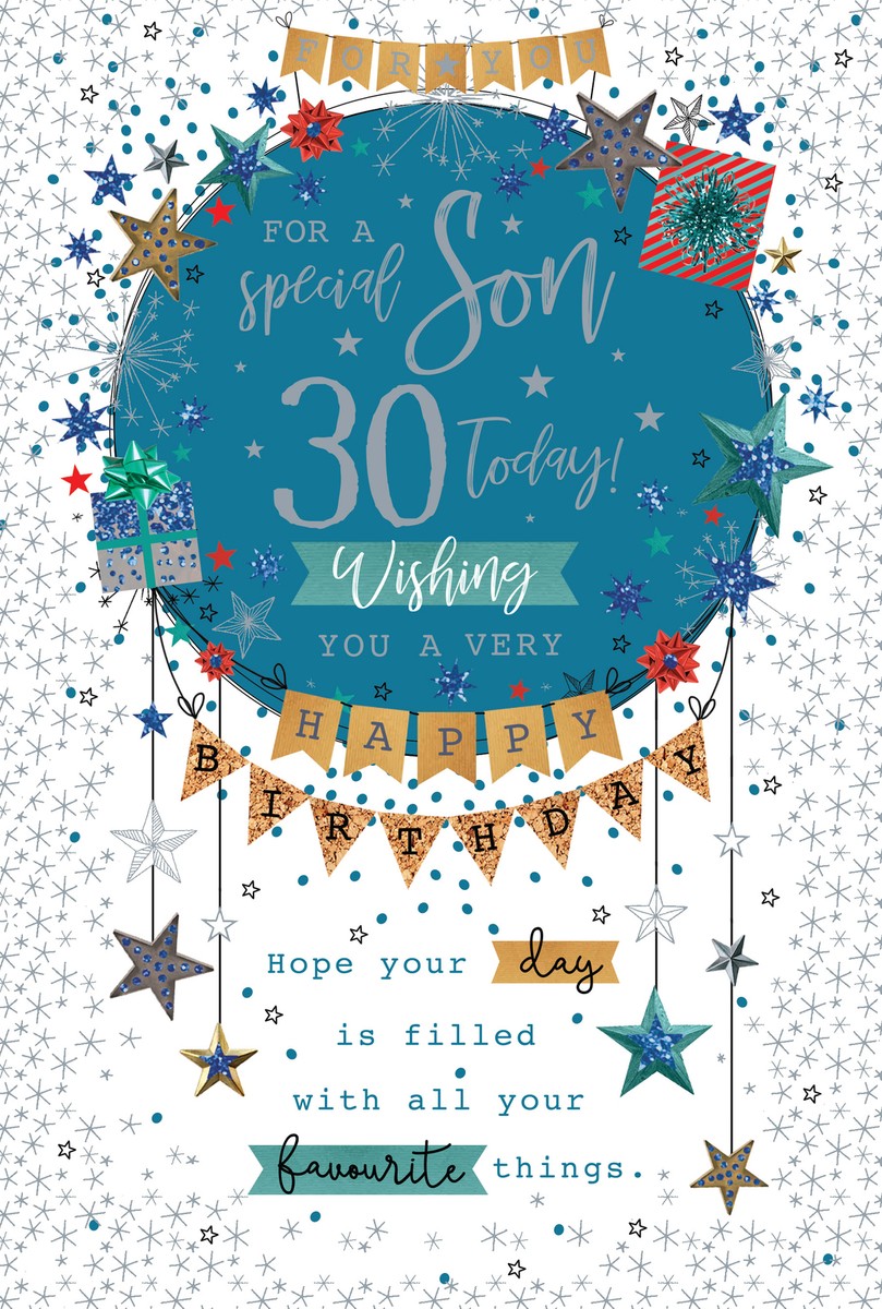 30th Birthday Card For Him Happy 30th Birthday Art Deco Birthday Greeting Card Navy Blue Cake Stand