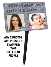 Personalised Memorial Plaque & Stake, Spike. for 2 Photos with Granite effect.