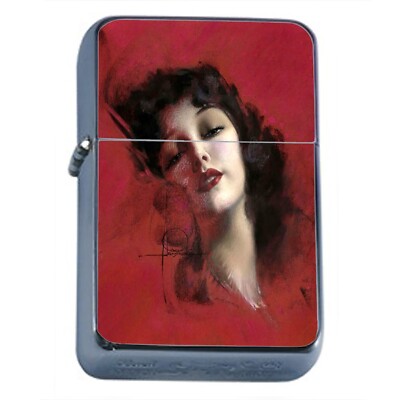 Vintage Woman in Red Pinup ILLUSTRATION  Oil Lighter