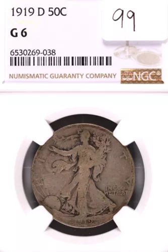 1919-D Walking Liberty Silver Half Dollar NGC G-6 #9-038