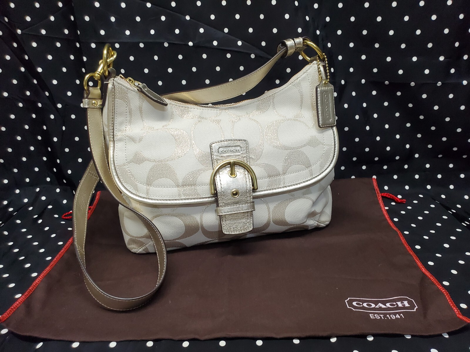 Coach Handbag beige Canvas Signature Logo Crossbody b… Gem