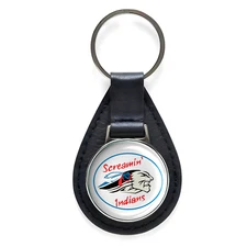 HS Screamin Indians Black Leather Keychain Silver Keyring Military Gift
