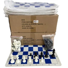 10 Chess Sets- Staunton Tournament Single Weighted Pieces 3.75" + Vinyl Boards