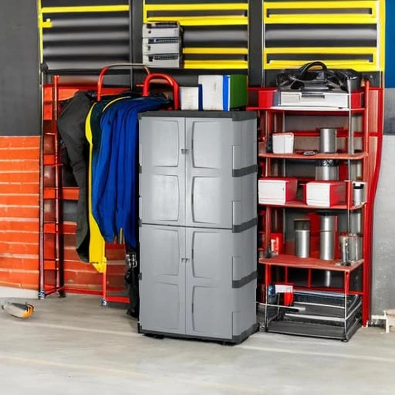 Gabinete de almacenamiento de garaje de resina de doble puerta duradero con cerradura estantería de alta resistencia EE. UU. Foto 3 de 3
