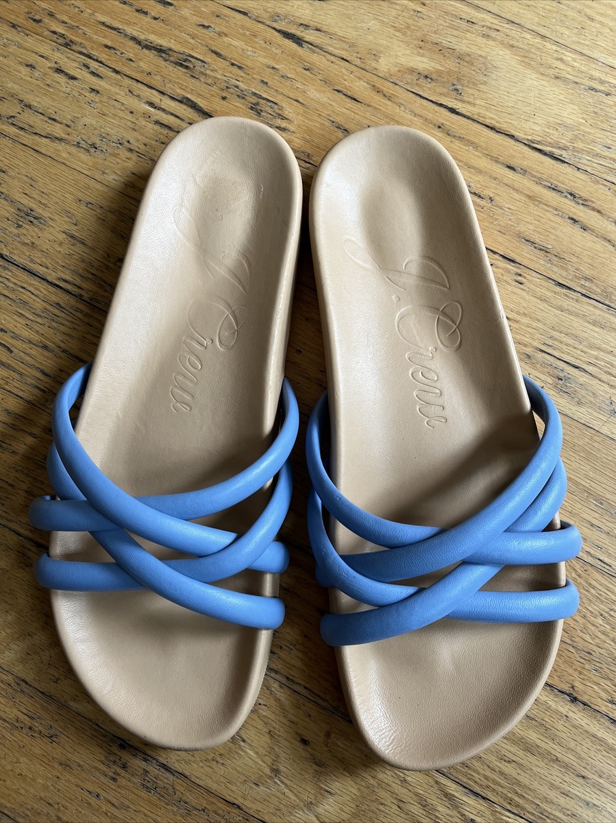 J Crew Sandal Leather Slippers Strap Padded Pale Seascape Blue