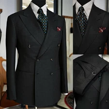 Business Men Suits Double Breasted Regular Fit Groom Wedding Formal Peak Lapel