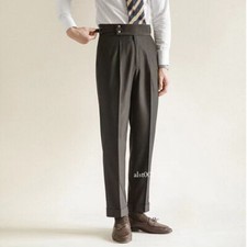 Men Straight Leg Formal Pants Slim Fit Business Casual Suit Khaki Trousers