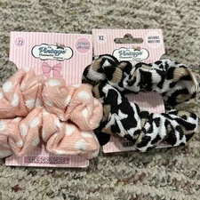 The Vintage Cosmetic Company Hair Scrunchies Absorbs Moisture 2 Pkgs Pink Animal